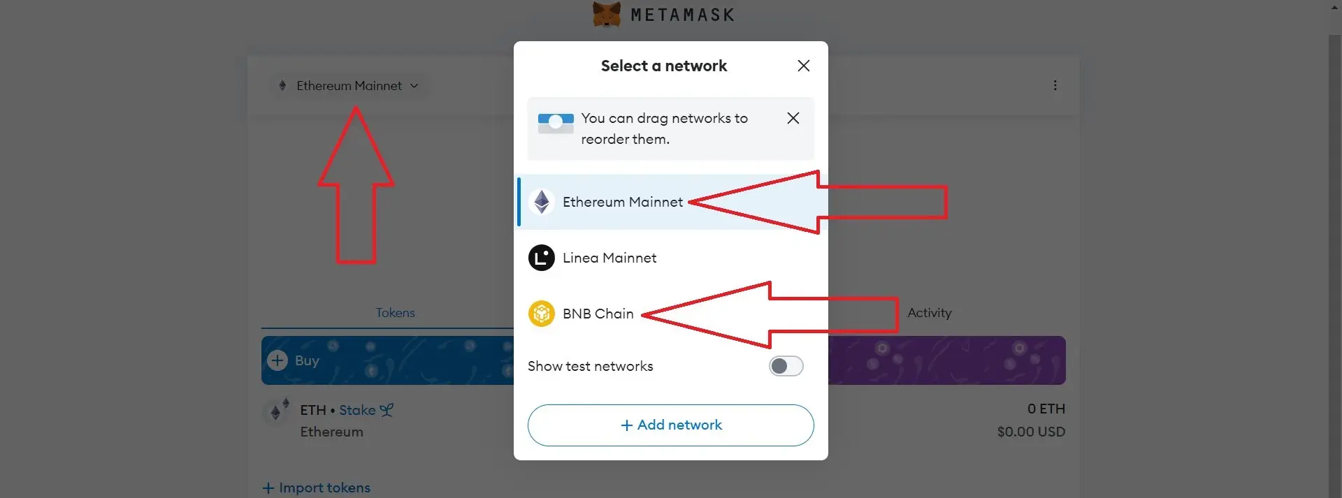 Switching networks in MetaMask